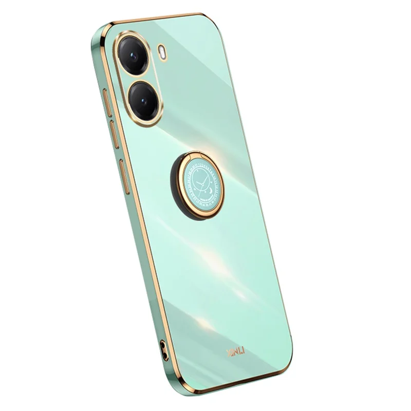 XINLI For Xiaomi Poco X7 Pro 5G Case Ring Kickstand Electroplating TPU Phone Cover - Cyan