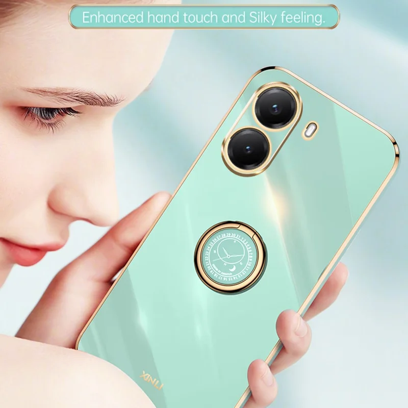 XINLI For Xiaomi Poco X7 Pro 5G Case Ring Kickstand Electroplating TPU Phone Cover - Cyan