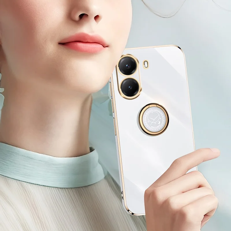 XINLI For Xiaomi Poco X7 Pro 5G Case Ring Kickstand Electroplating TPU Phone Cover - Cyan