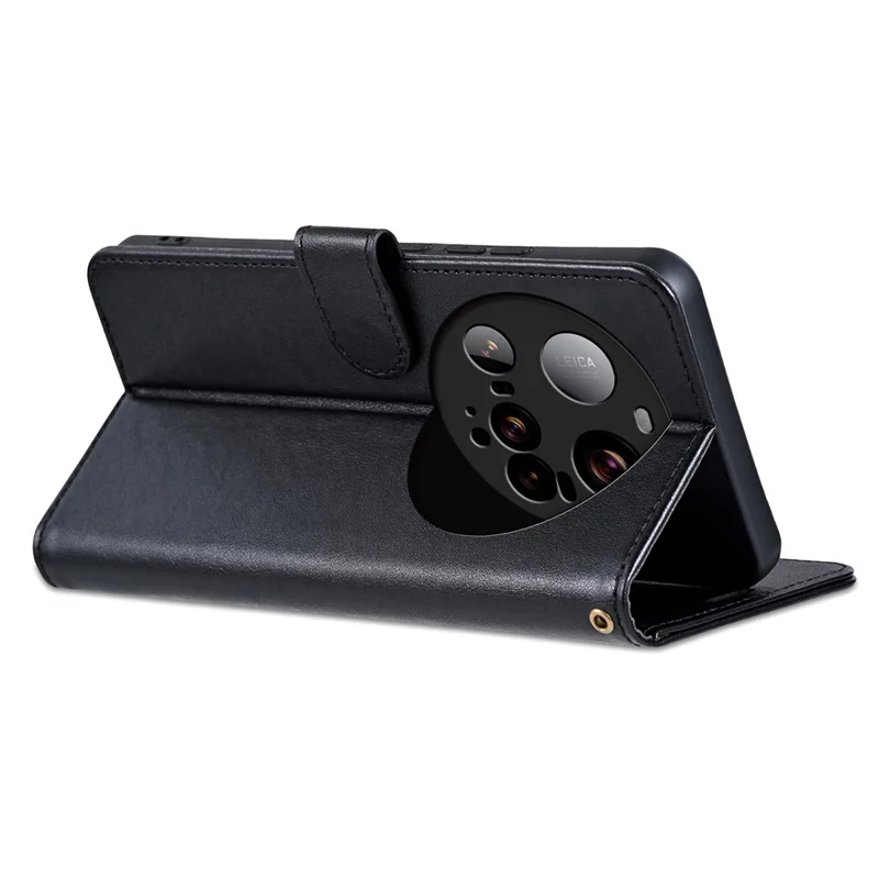 AZNS For Xiaomi 15 Ultra Case Anti-Scratch PU Leather Stand Wallet Phone Cover - Black