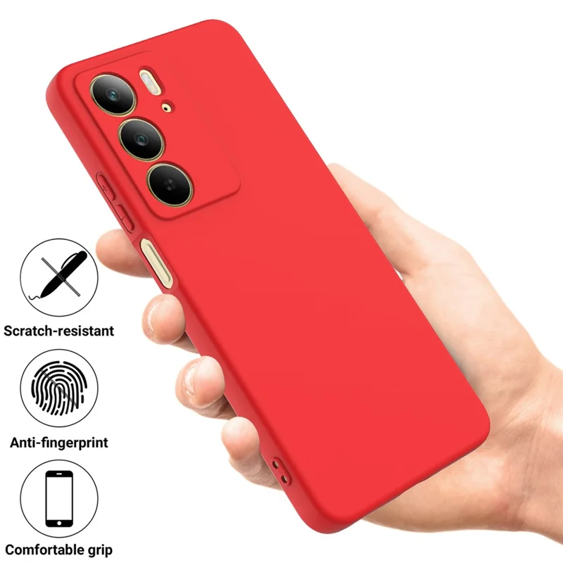 Voor Realme C75x Vloeibaar Siliconen Hoesje Telefoon Achterkant met Handgreep - Rood