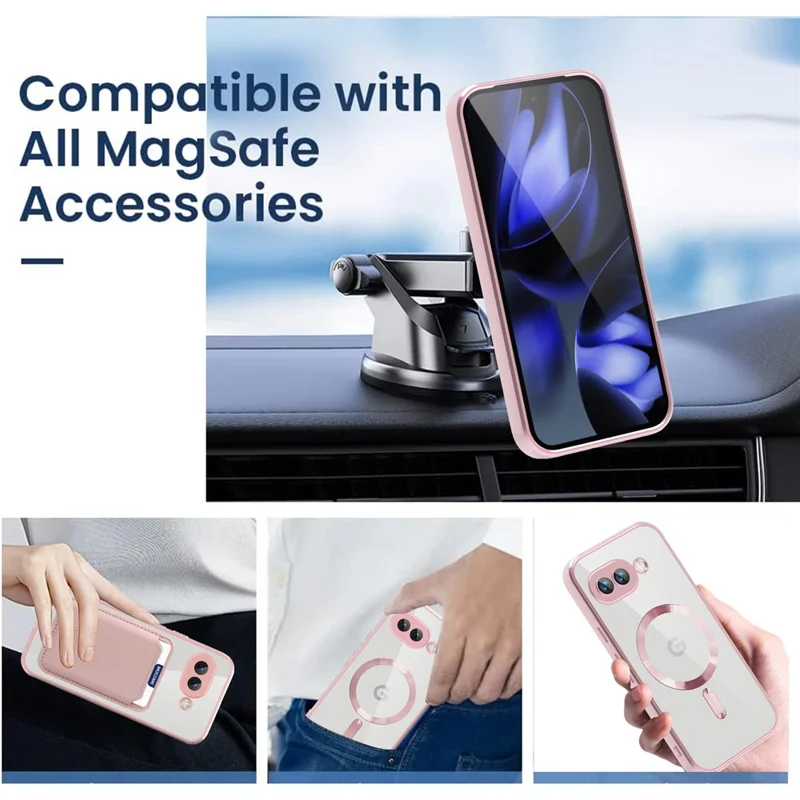 لـ جوجل بيكسل 9a غطاء هاتف متوافق مع MagSafe من مادة TPU + PC مع حافظة بطاقات - وردي