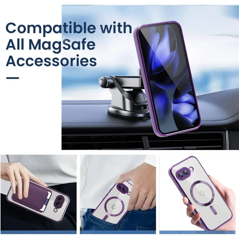 Fodral för Google Pixel 9a Kompatibel med MagSafe TPU + PC mobilskal med kortficka - Lila