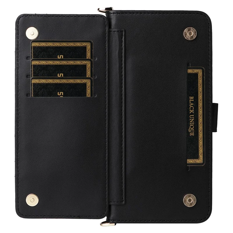 For Nothing Phone (3a) Pro Wallet Case with Shoulder / Wrist Strap Leather Phone Cover Stand - Black