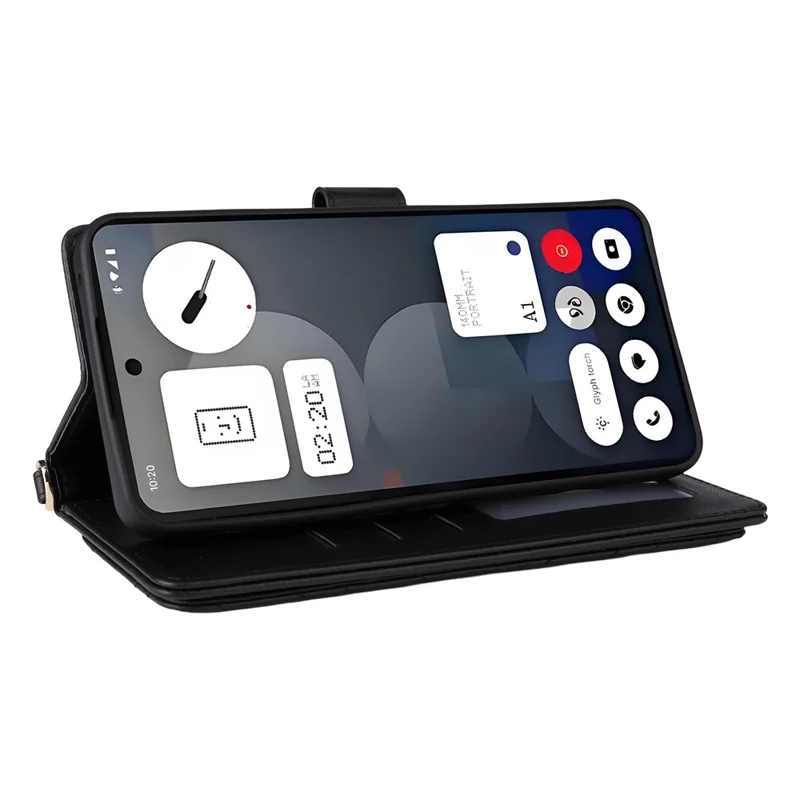 For Nothing Phone (3a) Pro Wallet Case with Shoulder / Wrist Strap Leather Phone Cover Stand - Black