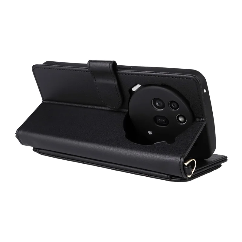 For Nothing Phone (3a) Pro Wallet Case with Shoulder / Wrist Strap Leather Phone Cover Stand - Black