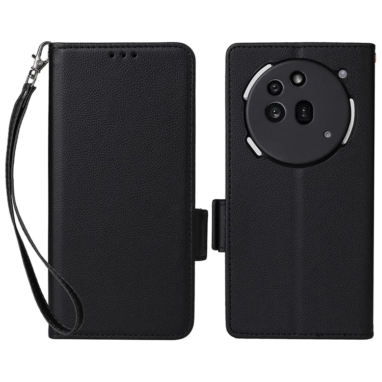 Funda tipo cartera con tapa para Nothing Phone (3a) Pro, textura de cuero tipo piel de lichi - Negro