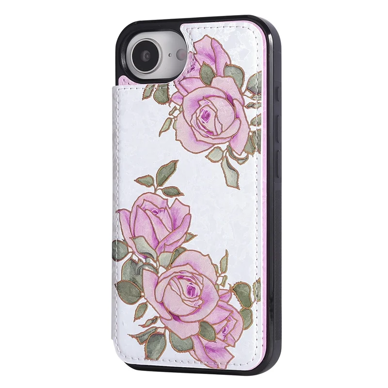 For iPhone 16e Case Flower Leather TPU RFID Blocking Phone Cover Card Slots - Rose Flower
