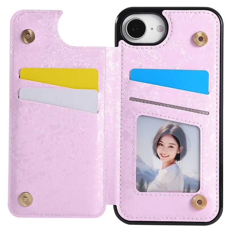 For iPhone 16e Case Flower Leather TPU RFID Blocking Phone Cover Card Slots - Rose Flower