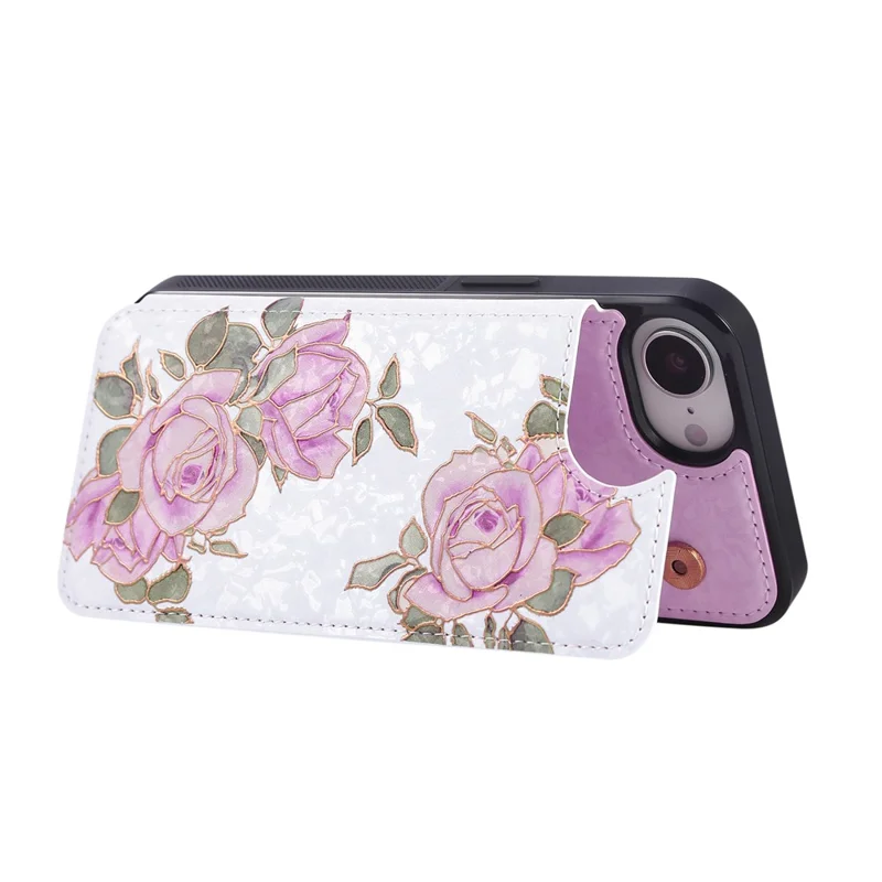 For iPhone 16e Case Flower Leather TPU RFID Blocking Phone Cover Card Slots - Rose Flower