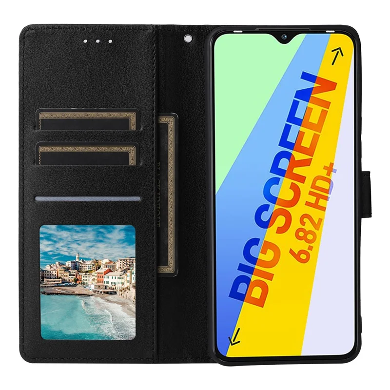 Für Infinix Smart 6 Plus (Indien) 4G Hülle Brieftasche Ständer Blickschutz PU-Leder Handyhülle - Schwarz