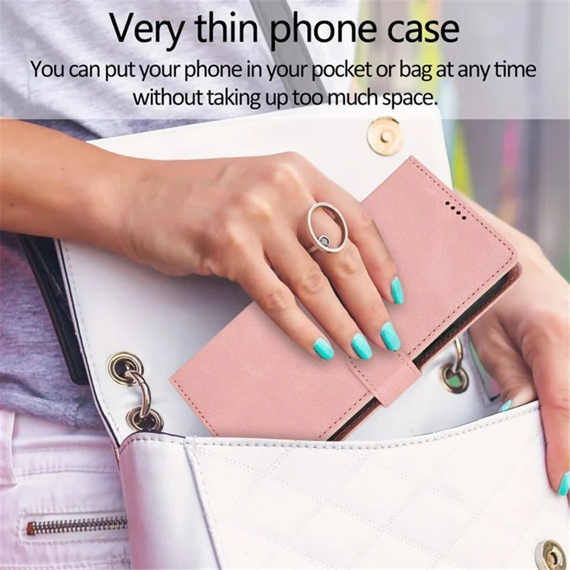 For Samsung Galaxy S25 Edge Case PU Leather Phone Cover with Wallet Stand - Pink
