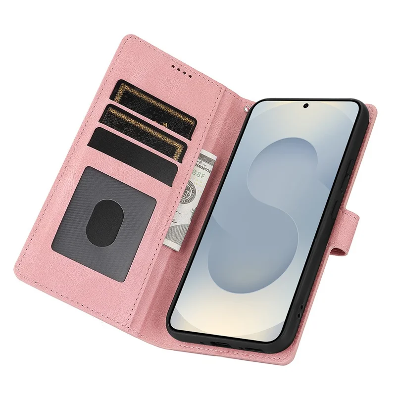 For Samsung Galaxy S25 Edge Case PU Leather Phone Cover with Wallet Stand - Pink