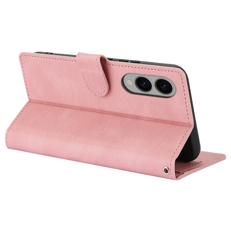 For Samsung Galaxy S25 Edge Case PU Leather Phone Cover with Wallet Stand - Pink