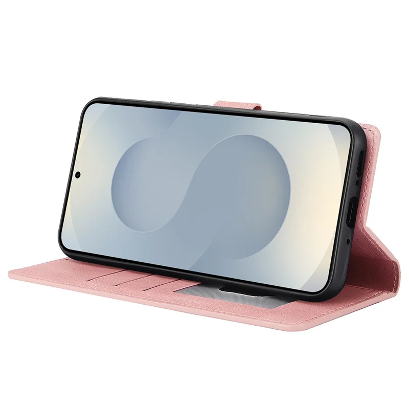 For Samsung Galaxy S25 Edge Case PU Leather Phone Cover with Wallet Stand - Pink