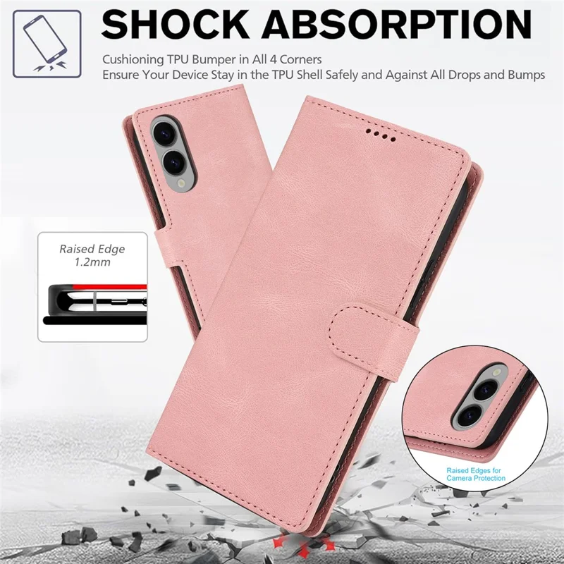 For Samsung Galaxy S25 Edge Case PU Leather Phone Cover with Wallet Stand - Pink