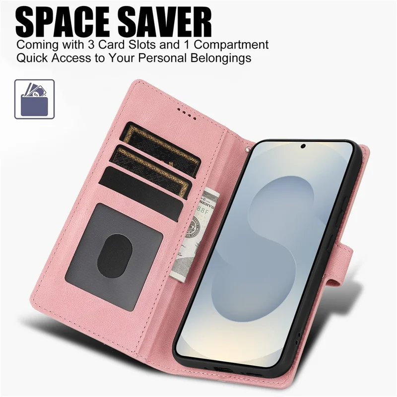 For Samsung Galaxy S25 Edge Case PU Leather Phone Cover with Wallet Stand - Pink