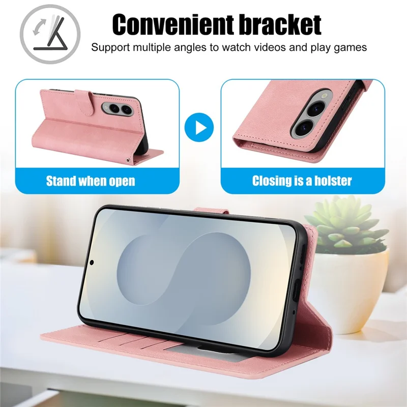 For Samsung Galaxy S25 Edge Case PU Leather Phone Cover with Wallet Stand - Pink