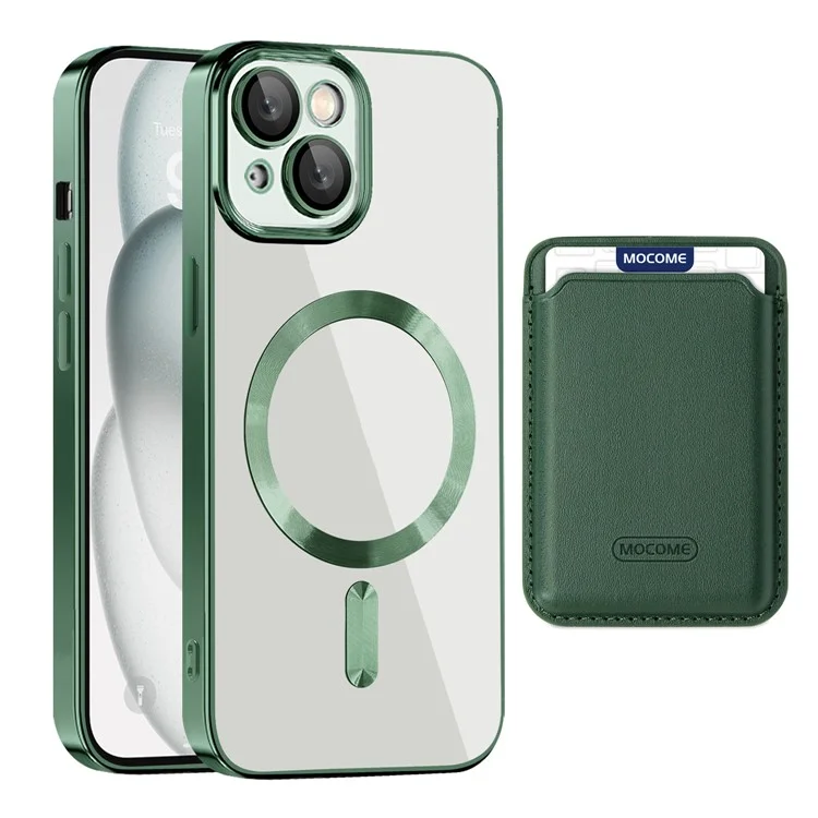 For iPhone 15 Case Compatible with MagSafe TPU + PC Mobile Cover with Card Bag - Blackish Green