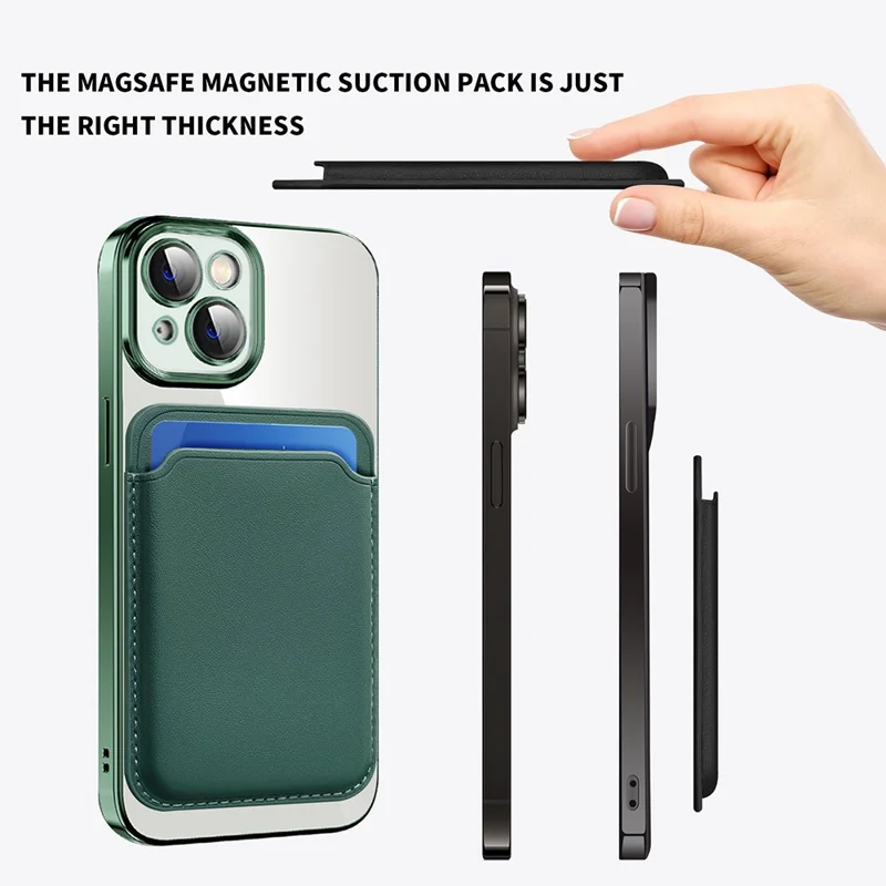 For iPhone 15 Case Compatible with MagSafe TPU + PC Mobile Cover with Card Bag - Blackish Green