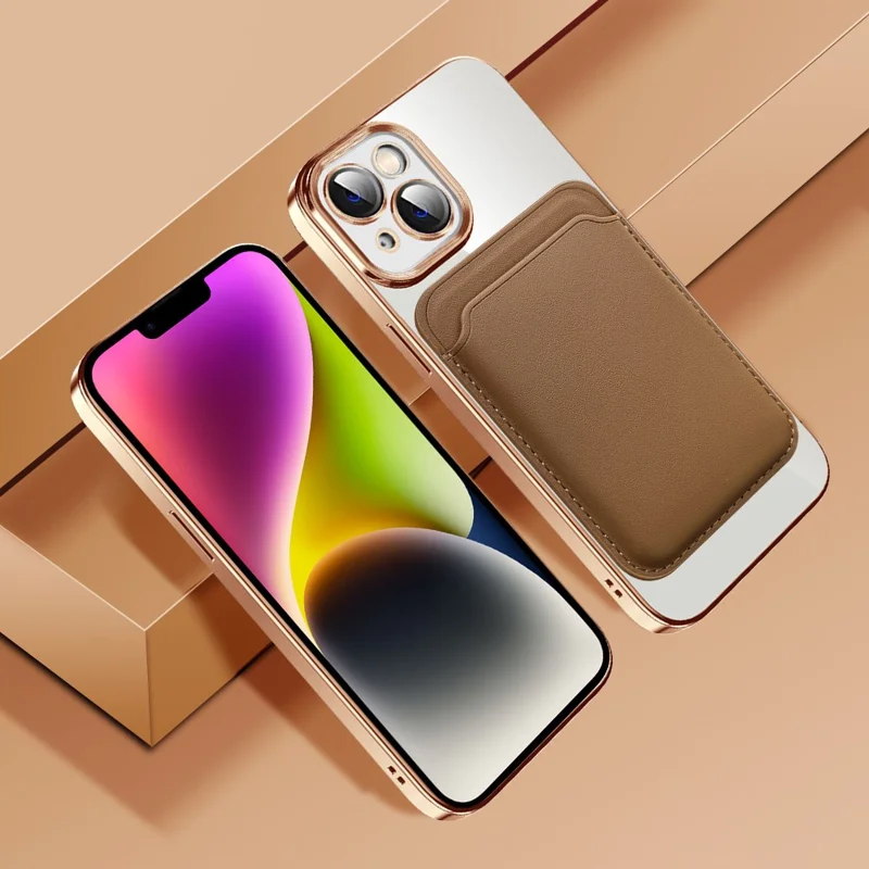 For iPhone 15 Case Compatible with MagSafe TPU + PC Mobile Cover with Card Bag - Brown