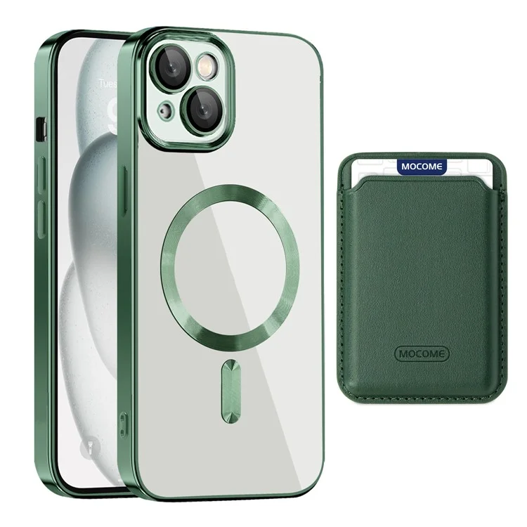 For iPhone 15 Plus Case Compatible with MagSafe TPU + PC Mobile Cover with Card Bag - Blackish Green