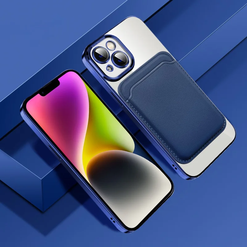 For iPhone 15 Plus Case Compatible with MagSafe TPU + PC Mobile Cover with Card Bag - Sapphire