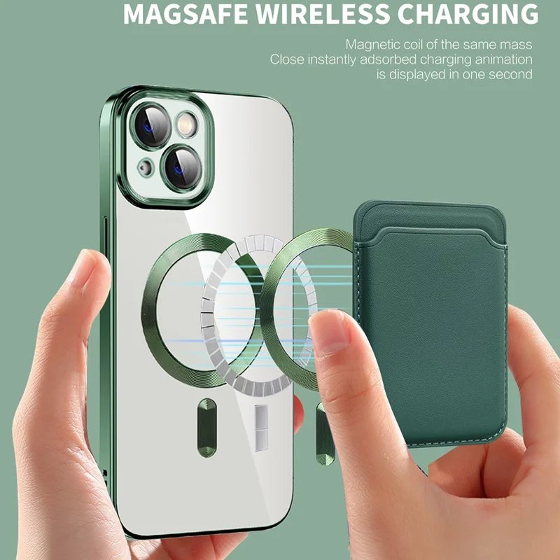 For iPhone 15 Plus Case Compatible with MagSafe TPU + PC Mobile Cover with Card Bag - Sapphire