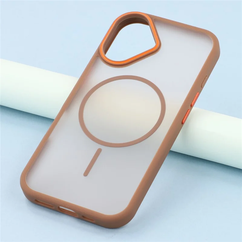 For iPhone 16 Plus Magnetic Case Skin Touch TPU + PC Phone Back Cover - Brown