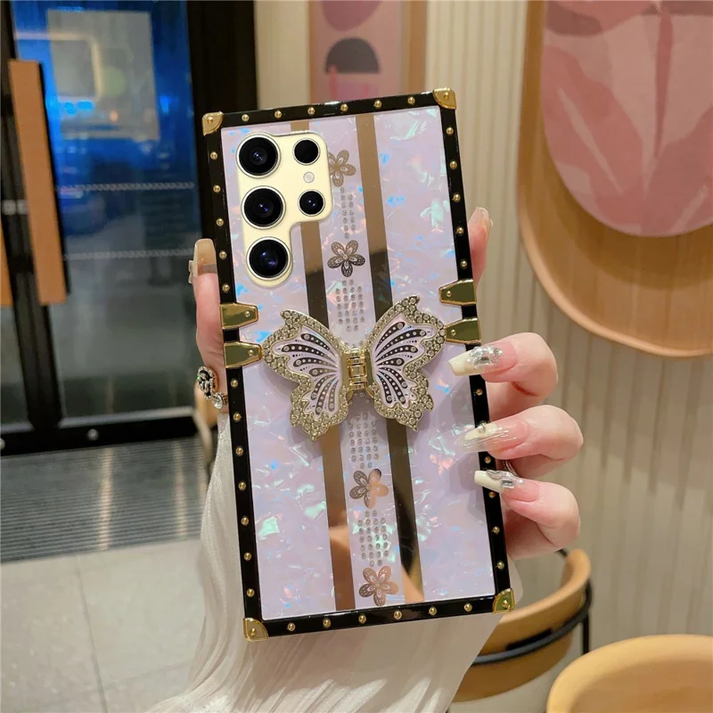 For Samsung Galaxy S25 Ultra Case TPU + PC Electroplated Butterfly Kickstand Phone Cover - Purple