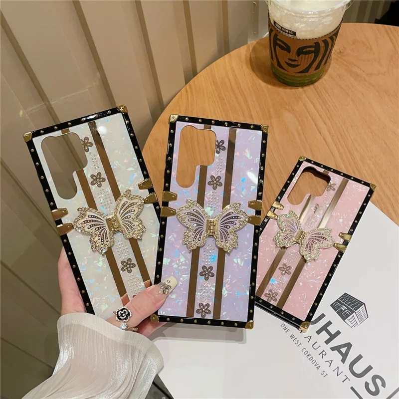 For Samsung Galaxy S25 Ultra Case TPU + PC Electroplated Butterfly Kickstand Phone Cover - Purple