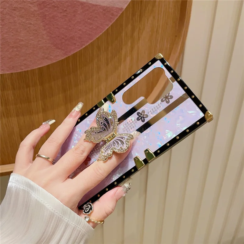 For Samsung Galaxy S25 Ultra Case TPU + PC Electroplated Butterfly Kickstand Phone Cover - Purple