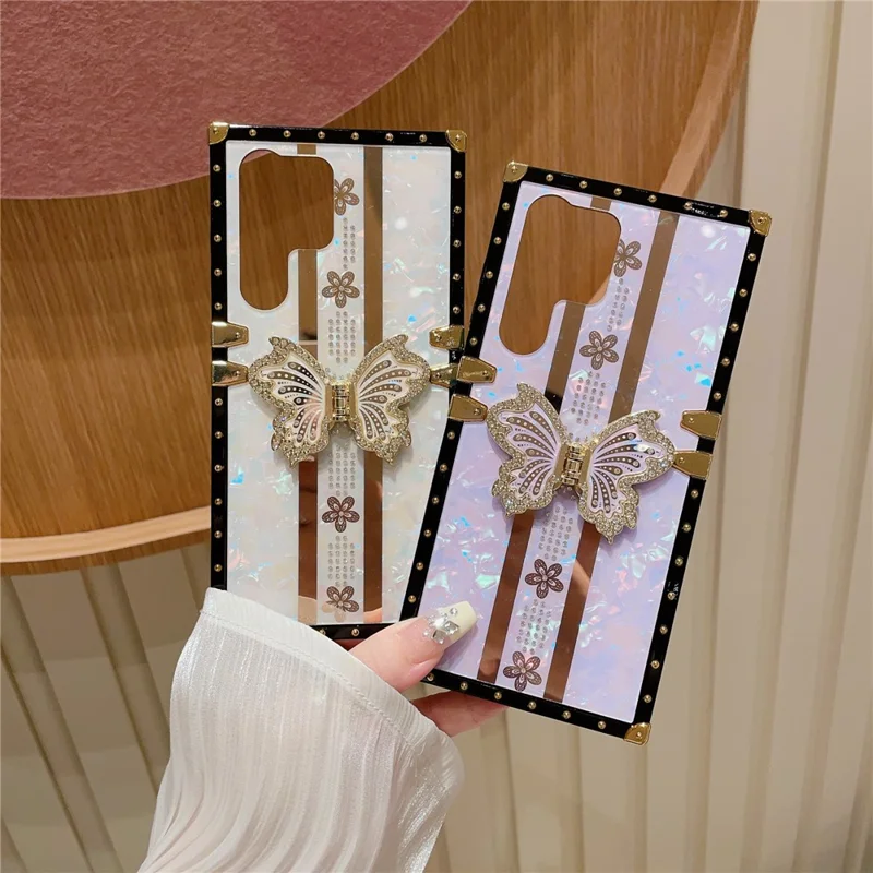 For Samsung Galaxy S25 Ultra Case TPU + PC Electroplated Butterfly Kickstand Phone Cover - Purple