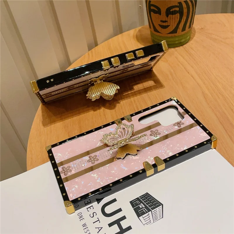 For Samsung Galaxy S25 Ultra Case TPU + PC Electroplated Butterfly Kickstand Phone Cover - Purple