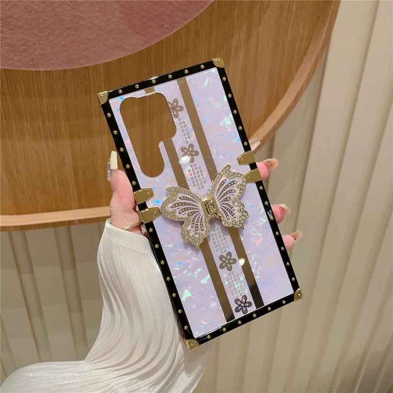 For Samsung Galaxy S24 Ultra Case TPU + PC Electroplated Butterfly Kickstand Phone Cover - Purple