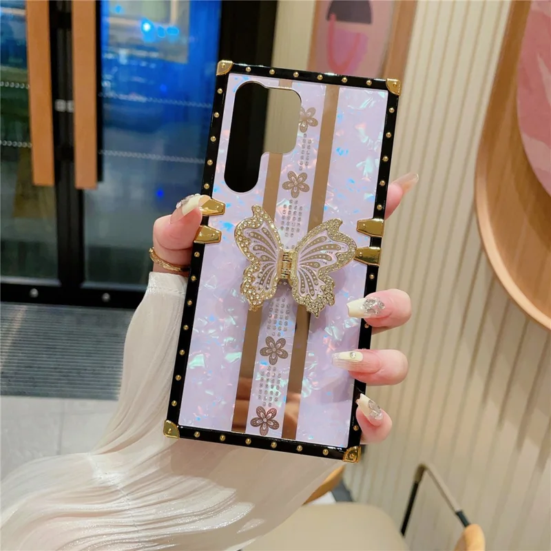 For Samsung Galaxy S24 Ultra Case TPU + PC Electroplated Butterfly Kickstand Phone Cover - Purple