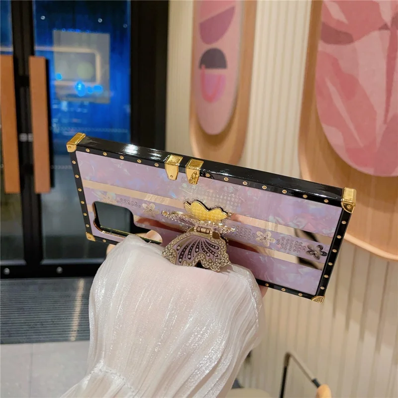 For Samsung Galaxy S24 Ultra Case TPU + PC Electroplated Butterfly Kickstand Phone Cover - Purple