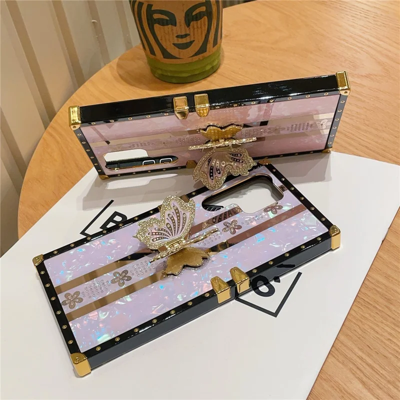 For Samsung Galaxy S24 Ultra Case TPU + PC Electroplated Butterfly Kickstand Phone Cover - Purple