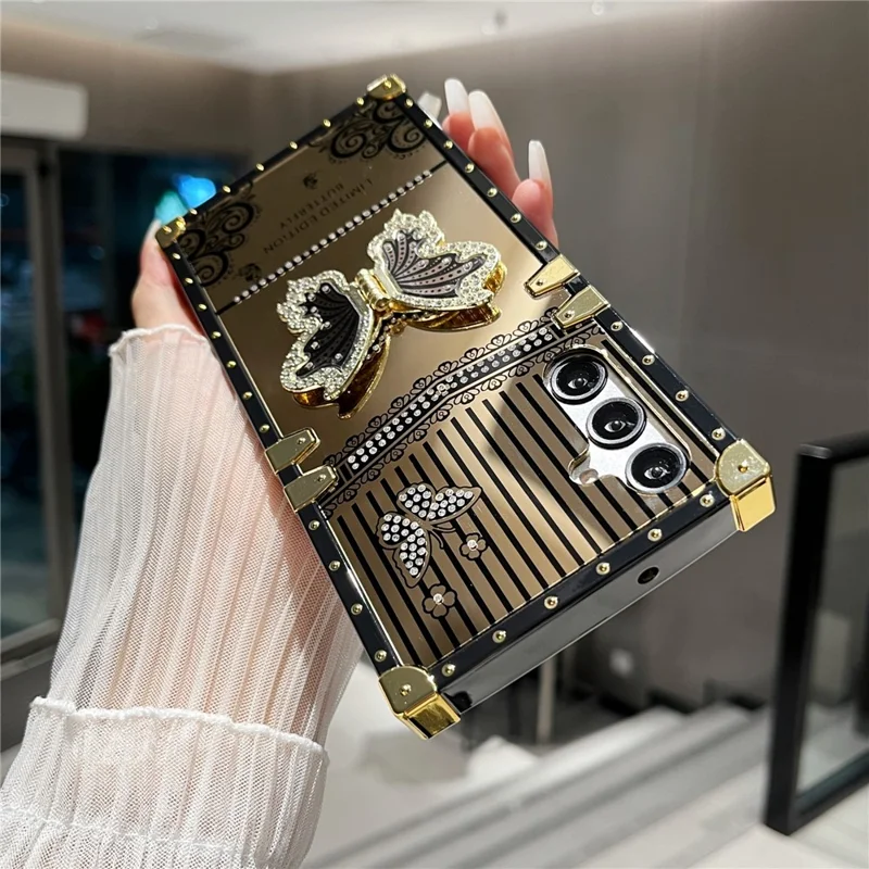 Telefoonhoesje voor Samsung Galaxy A16 5G / A16 4G met geëlokteerde TPU + PC-bekleding en vlindervormige standaard - Zwart