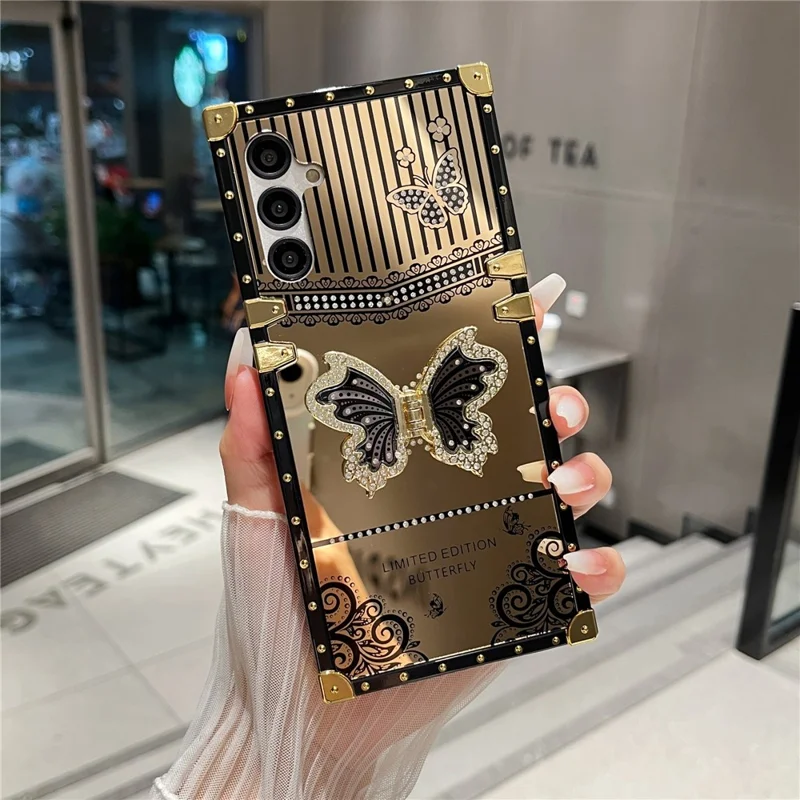 Telefoonhoesje voor Samsung Galaxy A16 5G / A16 4G met geëlokteerde TPU + PC-bekleding en vlindervormige standaard - Zwart