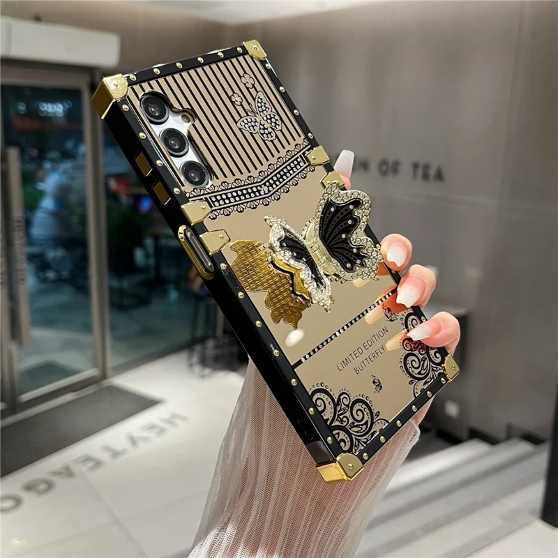 Telefoonhoesje voor Samsung Galaxy A16 5G / A16 4G met geëlokteerde TPU + PC-bekleding en vlindervormige standaard - Zwart