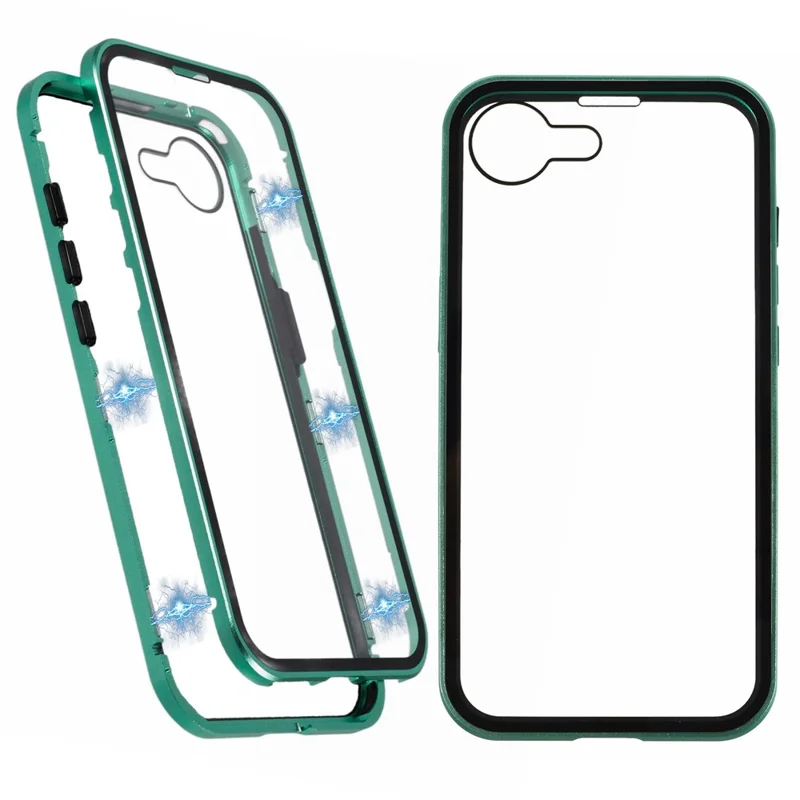For iPhone 17e / 16e Full Body Case Magnetic Tempered Glass Double-Sided Phone Case - Green