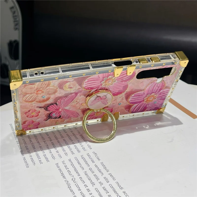 For Samsung Galaxy A16 5G / A16 4G Case Stylish Flower Butterfly Pattern Ring Kickstand TPU + PC Phone Cover - Pink
