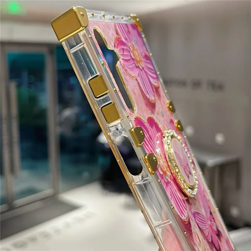 For Samsung Galaxy A16 5G / A16 4G Case Stylish Flower Butterfly Pattern Ring Kickstand TPU + PC Phone Cover - Pink