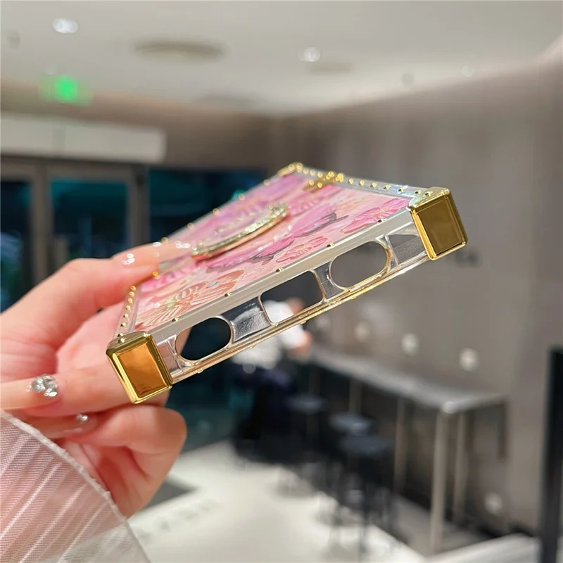 For Samsung Galaxy A55 5G Case Stylish Flower Butterfly Pattern Ring Kickstand TPU + PC Phone Cover - Pink