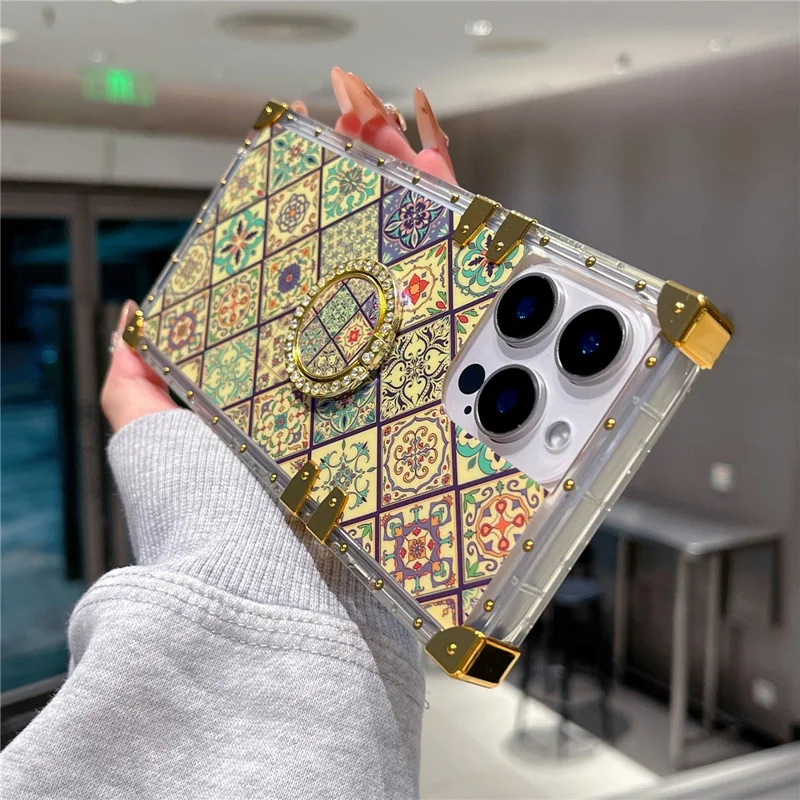 For iPhone 16 Pro Case Ethnic Style Pattern Electroplating TPU + PC Phone Cover with Kickstand - 4#