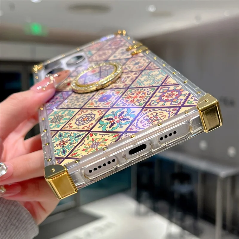 For iPhone 16 Pro Case Ethnic Style Pattern Electroplating TPU + PC Phone Cover with Kickstand - 4#