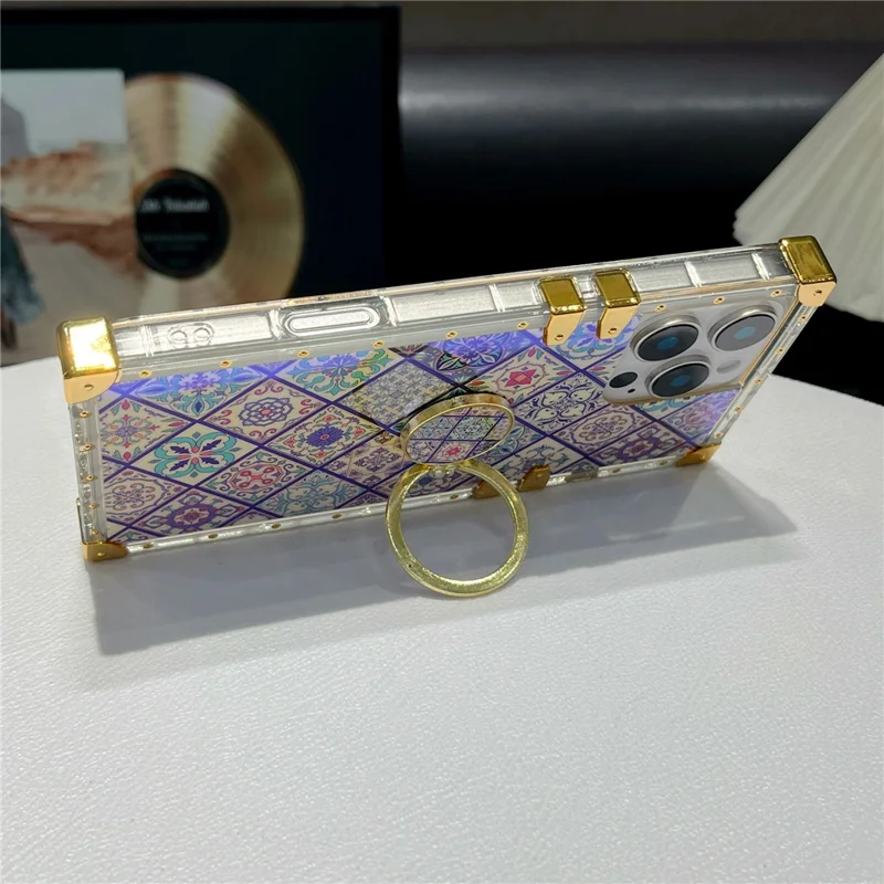 For iPhone 16 Pro Max Case Ethnic Style Pattern Electroplating TPU + PC Phone Cover with Kickstand - 4#