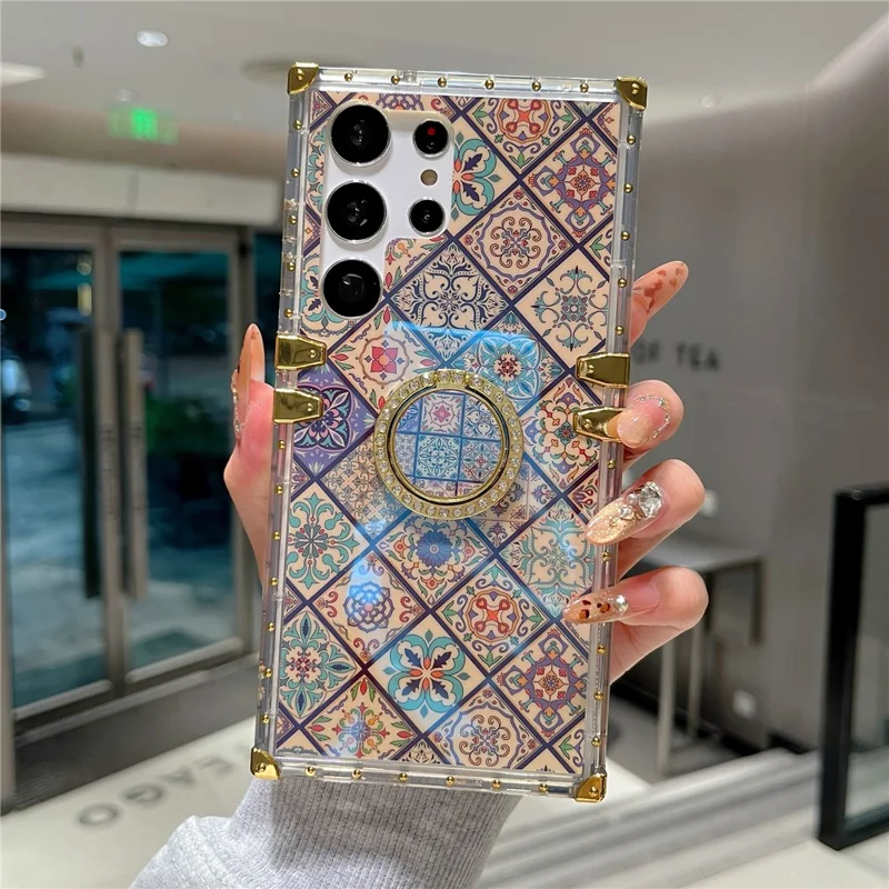 For Samsung Galaxy S25 Ultra Case Ethnic Style Pattern Electroplating TPU + PC Phone Cover with Kickstand - 4#