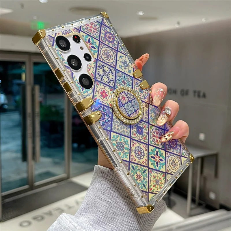 For Samsung Galaxy S25 Ultra Case Ethnic Style Pattern Electroplating TPU + PC Phone Cover with Kickstand - 4#